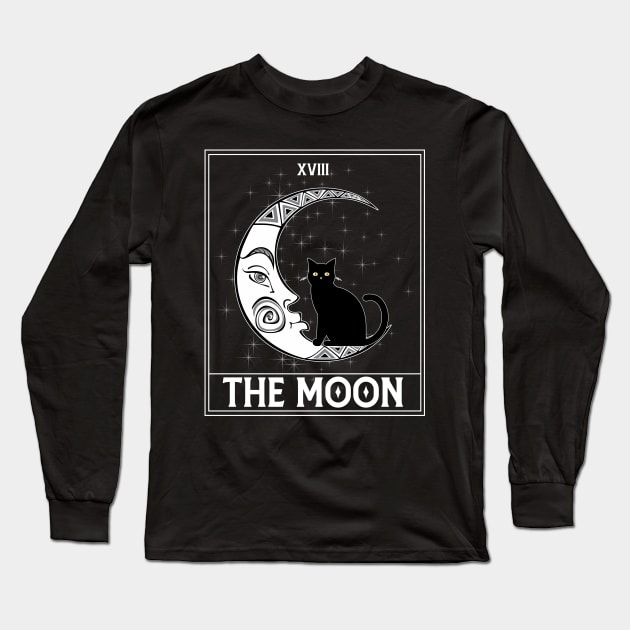 Tarot Card Crescent Moon and Black Cat Cosmic Graphic Mystic Long Sleeve T-Shirt by Blink_Imprints10